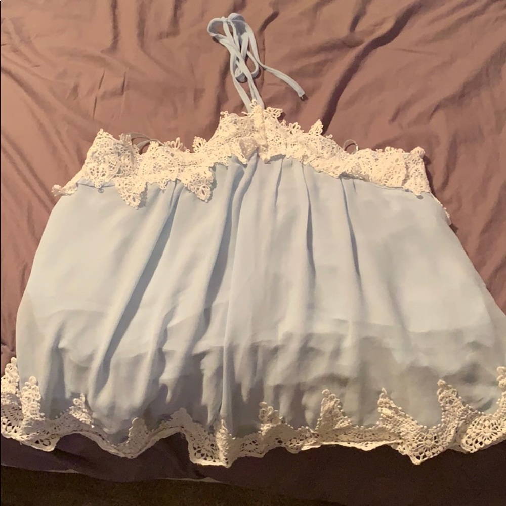 Blue and white laced crop top